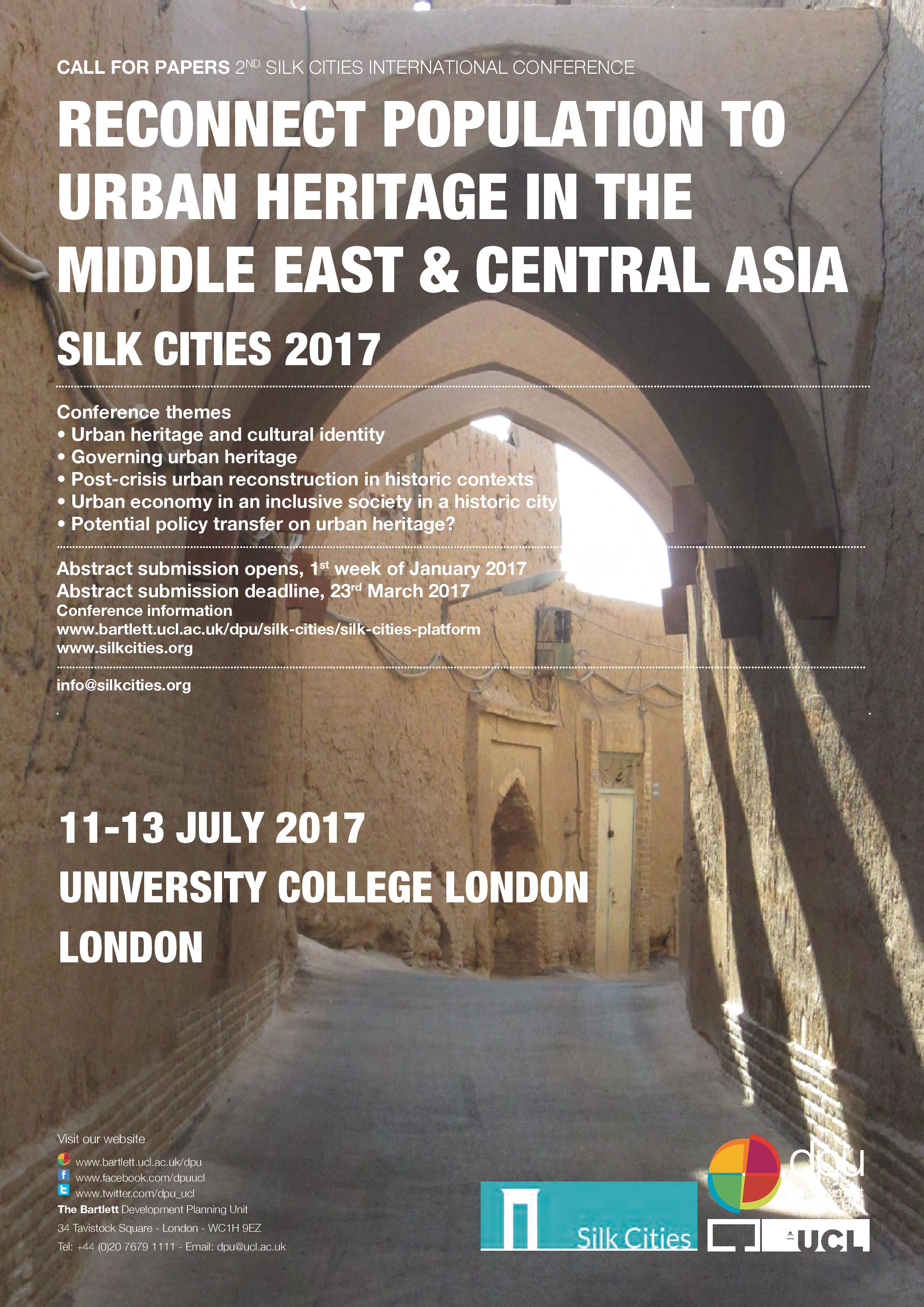 The conference aims to bring researchers, practitioners to explore the discourse of this interruption and how to reconnect population to their urban cultural heritage in the Middle East and Central Asia to address urgent regional cases.
